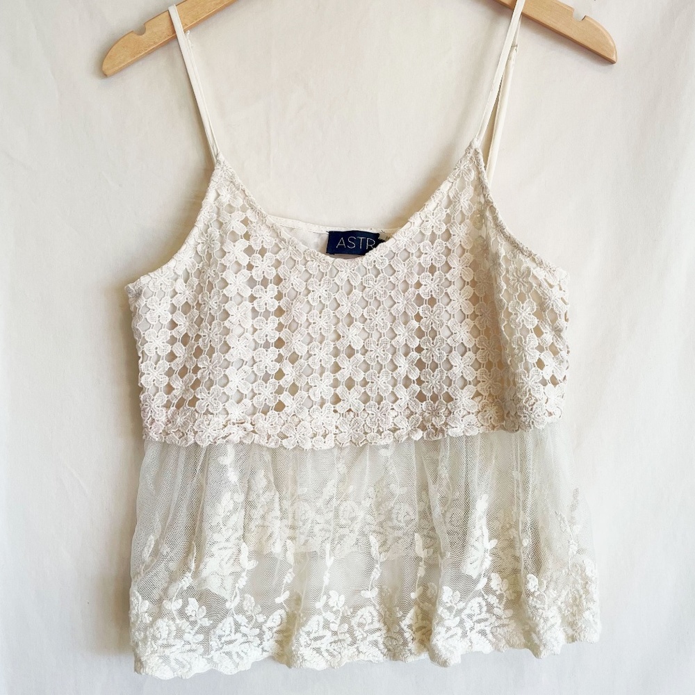 Crochet and Mesh Lace Spaghetti Strap Crop Top